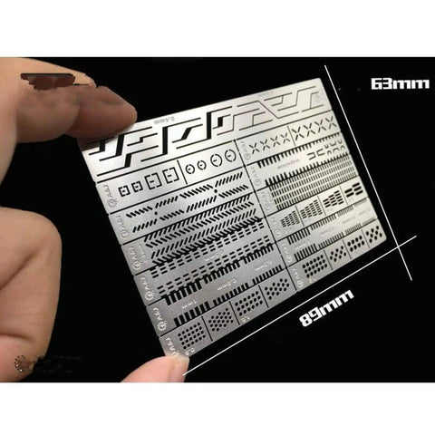 Rock Solid Stainless Steel Hobby Craft Ruler For Model Building And Engraving Dead On Detail Marking Gauge shown in hand with engraved designs.