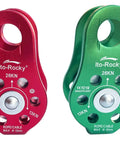 Rocky 28kN Zipline Pulley And 26kN Micro Pulley Set With Stainless Steel Bearings, CE Certified, green and red pulleys