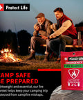 Two Pack 40x40 Inch Fiberglass Emergency Fire Blankets With Protective Gloves Wall Hooks And Storage Case For Home Kitchen Car Or Camping Fire Safety Kit For Quick Fire Suppression And Peace Of Mind shown next to a campfire at night with two people sitting.