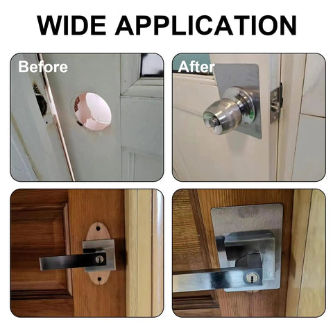Door Knob And Deadbolt Reinforcement Plate Kit Matte Black Easy Install Backplate Repair Cover before and after application
