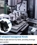 CNC machine with a T-shaped hexagonal knob, part of 30 Piece T Slot Bolt Kit With Hex Type Bolts And Rubber Head Nuts For T Track Hardware Set Clamp