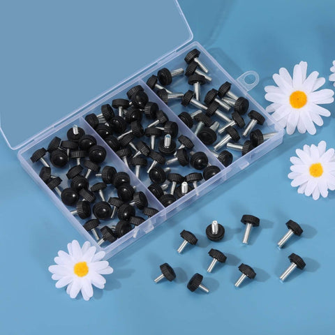 30 Pieces Knurled Thumb Screws Set With M4 M5 M6 Threaded Monitor Screws VESA Compatible Carbon Steel Clamping Knobs in box