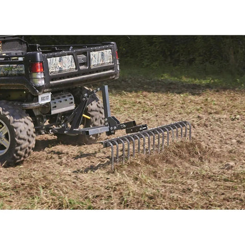Landscape Rake Attachment For ATV Or UTV, 60 Inch Wide With 17 Tines leveling soil, heavy-duty yard leveler for big yards