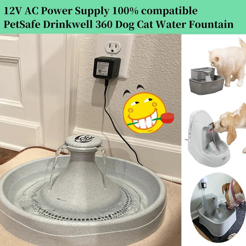 12V Power Adapter For Drinkwell 360 Water Fountain Dog And Cat, Keeps Your Furry Friends Hydrated, Compatible With PAC00-13206 Pump