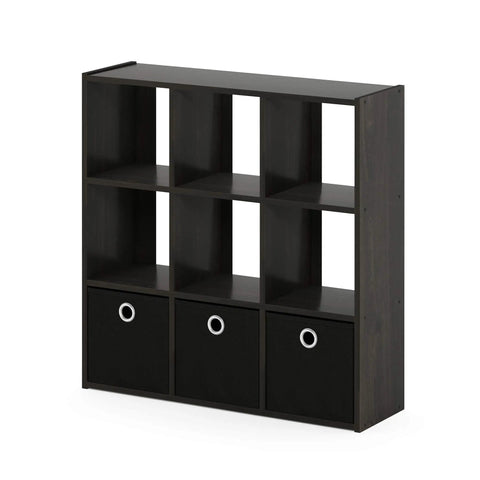 Espresso Black 9 Cube Organizer With Bins, A Slim 7.9 Inch Depth Space Saver For The Living Room, Bedroom, Or Home Office.