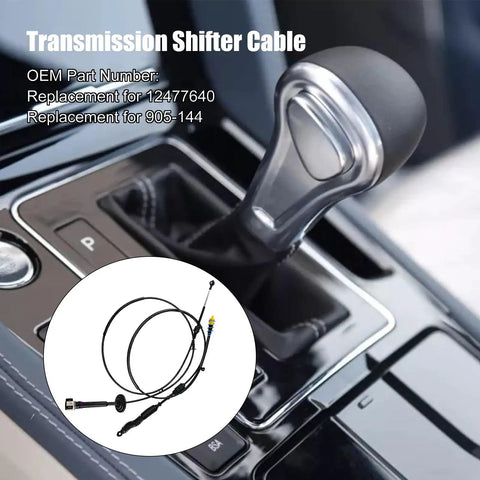 Automatic Transmission Gear Shifter Cable Replacement For 12477640 OEM Part Number 905 144 shown near a gear shift knob