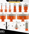 Diamond Hole Saw Kit With 12 Diamond Bits 5/8-11 Thread And SDS Adapter showing various bit sizes from 6mm to 100mm