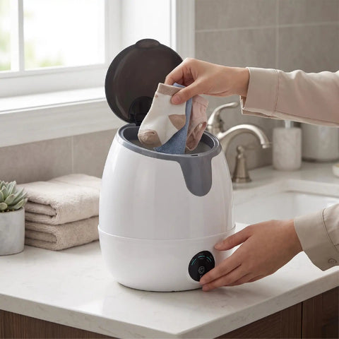 Level Up Your Laundry Routine With This Lowkey Essential 13L Mini Underwear Washing Machine For Socks And Baby Garments Hygienic Desk Sanitary Spin Dryer Safe Gentle Touch Zero Hassle, filled with socks.
