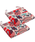 2 Pack Outdoor Indoor Wicker Patio Seat Cushions With Ties For Dining Chairs 17 X 17 Inches Blue And Red Leaves Soft Polyester