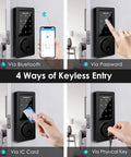 Smart Keyless Door Lock With Bluetooth App Control, Four Unlock Options Including Keypad, IC Card, No Fuss Traditional Keys, Waterproof Deadbolt For Home