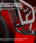 Close-up of aircraft-grade aluminum frame on Heavy Duty Kickass 9000W Peak Motor Electric Dirt Bike highlighting durability.