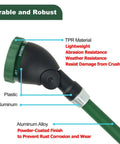 Durable Heavy Duty 21 Inch Watering Wand With Pivoting Head, showing TPR and aluminum construction with labeled materials