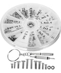 Two Pack Eyeglass Repair Kit With Screws And Screwdriver In A Grab And Go Compact Storage Case showing circular compartment with screws