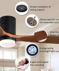 Dope 52 Inch Wood Ceiling Fan With Light And Remote Control, featuring motor and components, quiet energy-saving operation