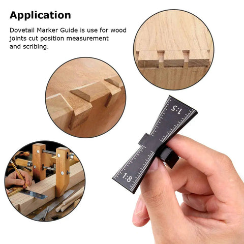 Heavy Duty Aluminum Dovetail Marker Guide Two Pack shows precise angle markings for woodworking and joint assembly.