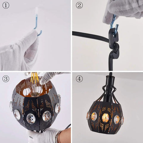 Installation guide for Plug In Pendant Lighting Swag Lamp In Black Iron With Adjustable Cord Vintage Rustic Hanging Ceiling Fixture