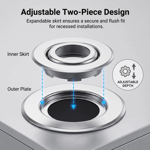 Heavy-Duty 20 Pack Fire Sprinkler Escutcheon Adjustable 2 Layer Stainless Steel Rose Plate showing inner skirt and outer plate design.