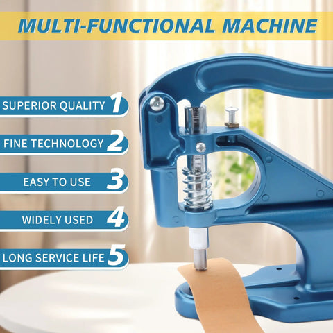 Heavy Duty Eyelet Grommet Tool Kit With 3 Dies And 3000 Grommets 6 10 12mm Hand Press Punch, shown in action on fabric