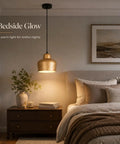 efperfect 7.5 in Gold Pendant Light Fixture, Modern Kitchen Island Lighting above bedside table with plant and books.