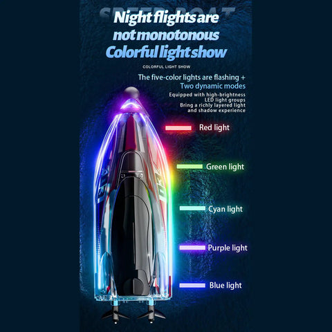 High Speed Remote Control Boat With Dual Brushless Motors, 360 Degree Rotation, Auto Leveling, LED Lights, Red Finish