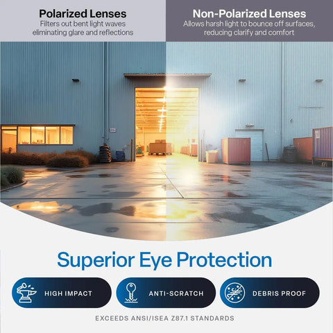 Comparison of polarized and non-polarized lenses with Pompano Glasses With Performance Fog Technology Polarized Lenses Ultra Lightweight.