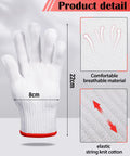 Killer Grip Tough White Cotton Liner Gloves showing elastic knit material, 22cm length and 8cm width, ideal for heavy duty safety use.