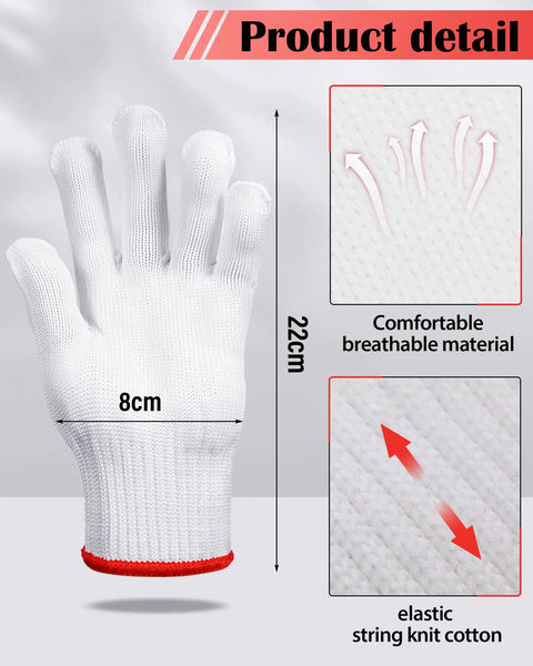 Killer Grip Tough White Cotton Liner Gloves showing elastic knit material, 22cm length and 8cm width, ideal for heavy duty safety use.