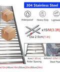 Portable Stainless Steel Light Duty Roller Conveyor System For Unpowered Freight Handling Up To 330 Lbs 40 Cm Wide About Three And A Quarter Feet Long Ideal For Warehouse And Commercial Use A Real Workhorse, 304 stainless steel roller conveyor, 40cm wide
