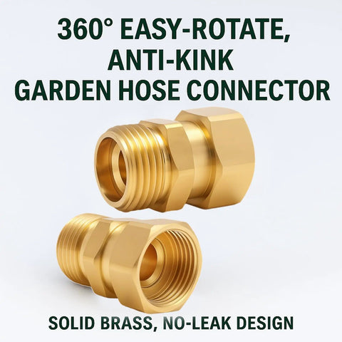 2 Pack Garden Hose Swivel Connector Three Quarter Inch GHT, 360 Degree Brass Hose Fittings to Stop Twists and Kinks, Rustproof and Durable Leak Free Watering Accessory for Lawn and Garden, brass swivel connectors