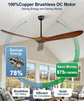 BOOMJOY 72 Inch Ceiling Fan No Light with 100% Copper Brushless DC Motor in a bright room, ideal for patios.