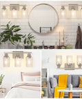 Three Light Brushed Nickel Bathroom Vanity Light Fixtures With Clear Glass Shades Sleek Modern Wall Sconce Over Mirror