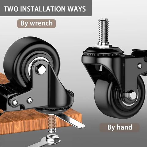 Beefy 2 Inch Locking Swivel Casters Set of 4 With Threaded Stem Three Eighths by Sixteen Thread One Inch Stem Polyurethane Wheels installation