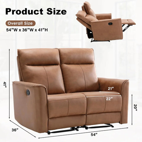 Manual Loveseat Recliner Sofa With Wall Hugger Design Two Seat Reclining Love Seat In Leathaire Brown Independent Recline For Each Seat