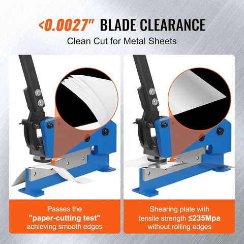 Heavy Duty Hand Plate Shear 12 Inch Manual Metal Cutter Built Tough For Carbon Steel Plates And Iron Bar Stock showing clean blade clearance for smooth metal cuts.