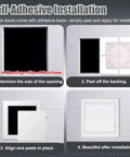 Slick Self Adhesive Access Panel For Hiding Drywall Gaps Concealed Ceiling Door Dead Simple Install Peel Back Wall Patch No Tool Required Snap Fit Inspection Cover White Rectangular 3X3 Inch installation guide steps with images.