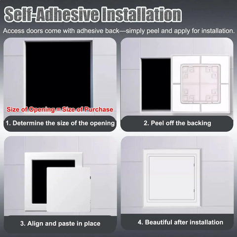 Slick Self Adhesive Access Panel For Hiding Drywall Gaps Concealed Ceiling Door Dead Simple Install Peel Back Wall Patch No Tool Required Snap Fit Inspection Cover White Rectangular 3X3 Inch installation guide steps with images.