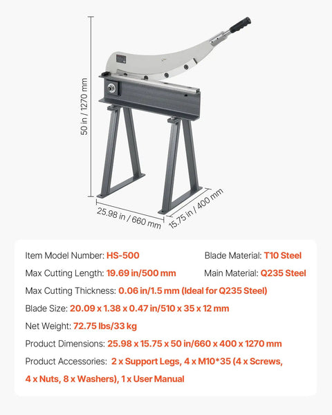 20 Inch Guillotine Shear Benchtop Cutter Manual Plate Shear for Metal Sheet Processing Pro Grade Heavy Duty Stand Included