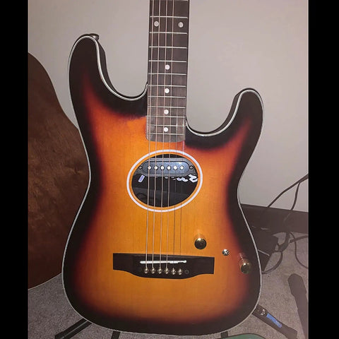Acoustic Folk Guitar Single Coil Magnetic Pickup with Pots A500k B500k Black Soundhole Installation for Clear Bright Tone shown on guitar