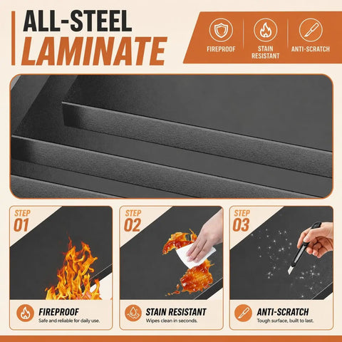 Fireproof, stain-resistant, anti-scratch all-steel laminate of Three Tier Kitchen Storage Rack For Pots And Pans Adjustable Metal Organizer Shelf Heavy Duty Pan And Pot Holder Built Tough For Real Life Kitchen Clutter Rust Resistant