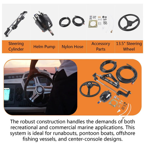 Outboard Boat Steering Kit With 13.5 Inch Aluminum Wheel 18 Foot Hoses And 6.9 MPa 1000 PSI PSI Helm Pump Built Tough For 300HP Boats
