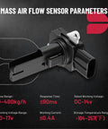 Mass Air Flow Sensor MAF 22680 AA380 Drop In Replacement For Subaru with specifications on black background