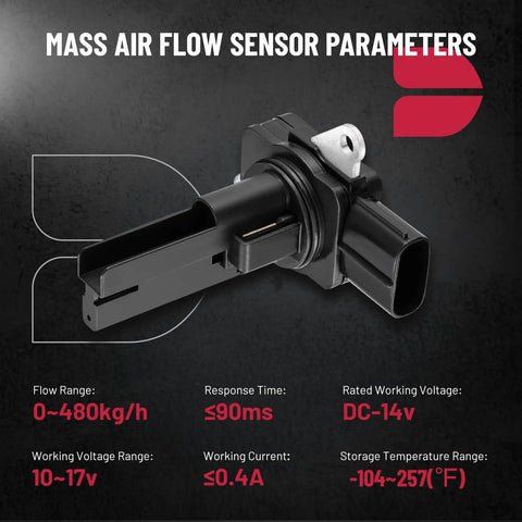 Mass Air Flow Sensor MAF 22680 AA380 Drop In Replacement For Subaru with specifications on black background
