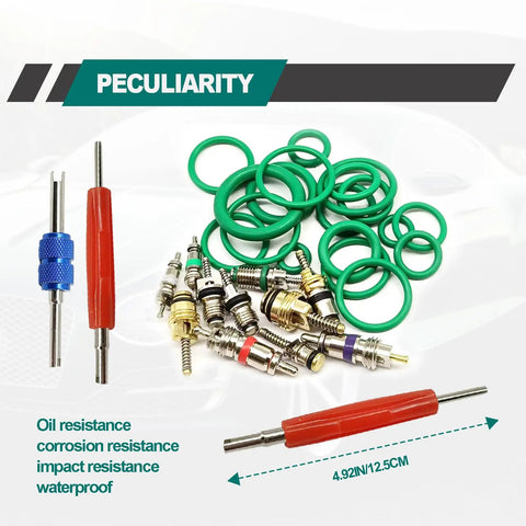 Green Rubber O Ring Kit And Car AC Valve Core Kit Set For R12 And R134a Repairs 270 Pcs O Ring Seals Plus 102 Pcs Valve Core Kit