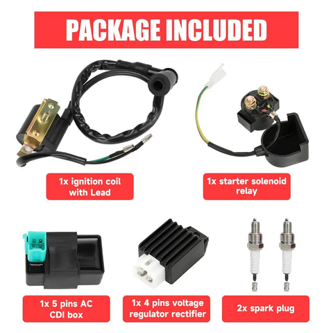 Ignition Coil Starter Solenoid Voltage Regulator CDI Kit For Chinese ATV Quad Dirt Bike Go Kart 4 Stroke Engines 90cc 110cc 125cc parts