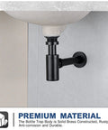 Brass Round Bottle P Trap One And A Quarter Inch Adjustable Sink Waste Trap Drain Kit In Matte Black installed under sink