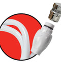 Easy Spray Indoor Outdoor Portable Handheld Sink Sprayer Attachment, close-up of white hose connector and faucet adapter