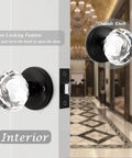 Crystal Glass Door Knob Set For Hallways And Closets, Keyless Non Locking Clear Door Handles With Black Heavy Duty Rosettes, 10 Pack