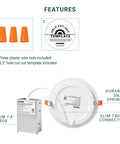 Features of 6 Inch Ultra Thin LED Recessed Ceiling Light With Junction Box Pack Of 12, 12W Dimmable Canless Wafer Slim Panel Downlight.