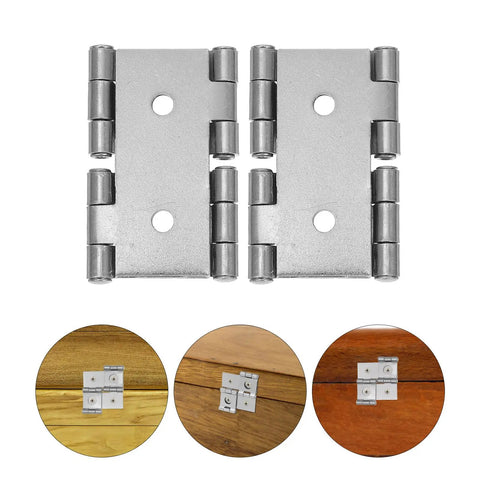 Four Piece Double Pivot Door Hinges with Spring Loaded Iron for Screens and Furniture; heavy duty silver finish; multiple angles shown