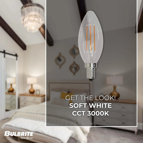 LED Filament Light Bulbs 5W 500 Lumens E12 Candelabra Base Soft White 3000K Dimmable For Chandeliers Pendants And Sconces 10 Pack Cozy Warm Glow Energy Efficient Clear Glass with bedroom.